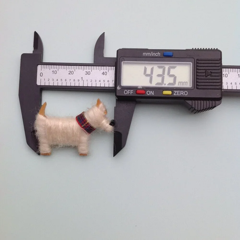 Artisan Brooch Scottish Shetland Wool, Tartan Plaid + Wood Scottie Terrier Dog